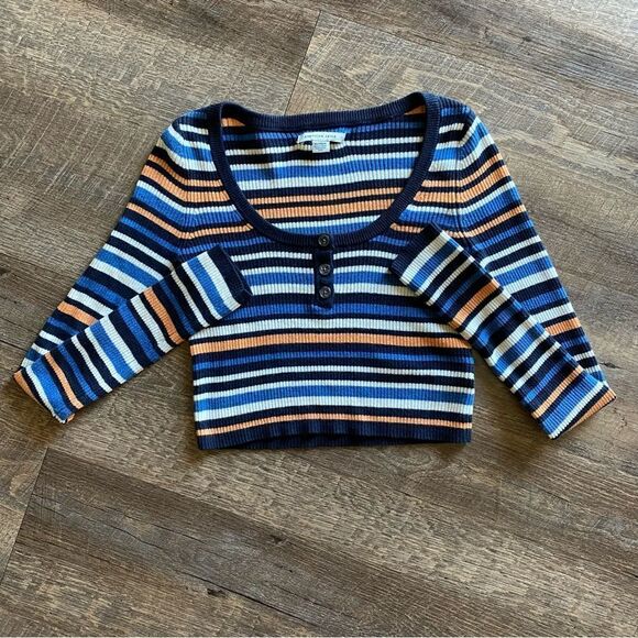 American Eagle Crop Top NEW Stripe Ribbed Stretch XS Baby Tee 90s - Picture 2 of 10